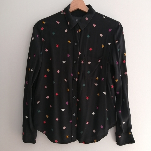 Rails Rocsi Rayon Button Up in Black Onyx With Rainbow Stars Size XS - Picture 3 of 16